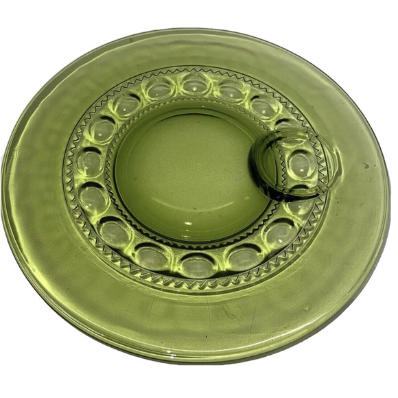 Vintage Indiana Glass Green Kings Crown Thumbprint Snack Plate Six Available - Picture 1 of 15